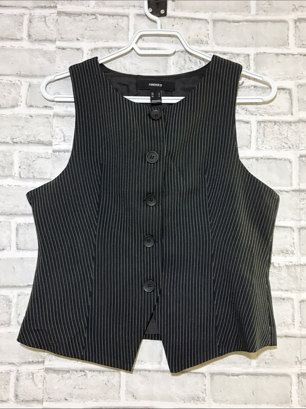 Forever 21 Black Pinstripe Sleeveless Button Front Vest, small